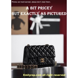 chanel classic sheepskin flap black and gold mini 12-20-6cm C0003