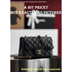 Chanel Classic Flap Ball-grain calfskin black and gold mini 12-20-6cm C0039